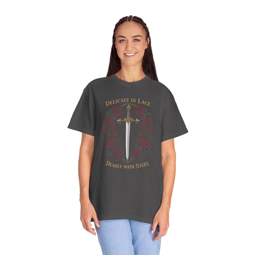 Delicate in Lace Deadly with Steel T-shirt