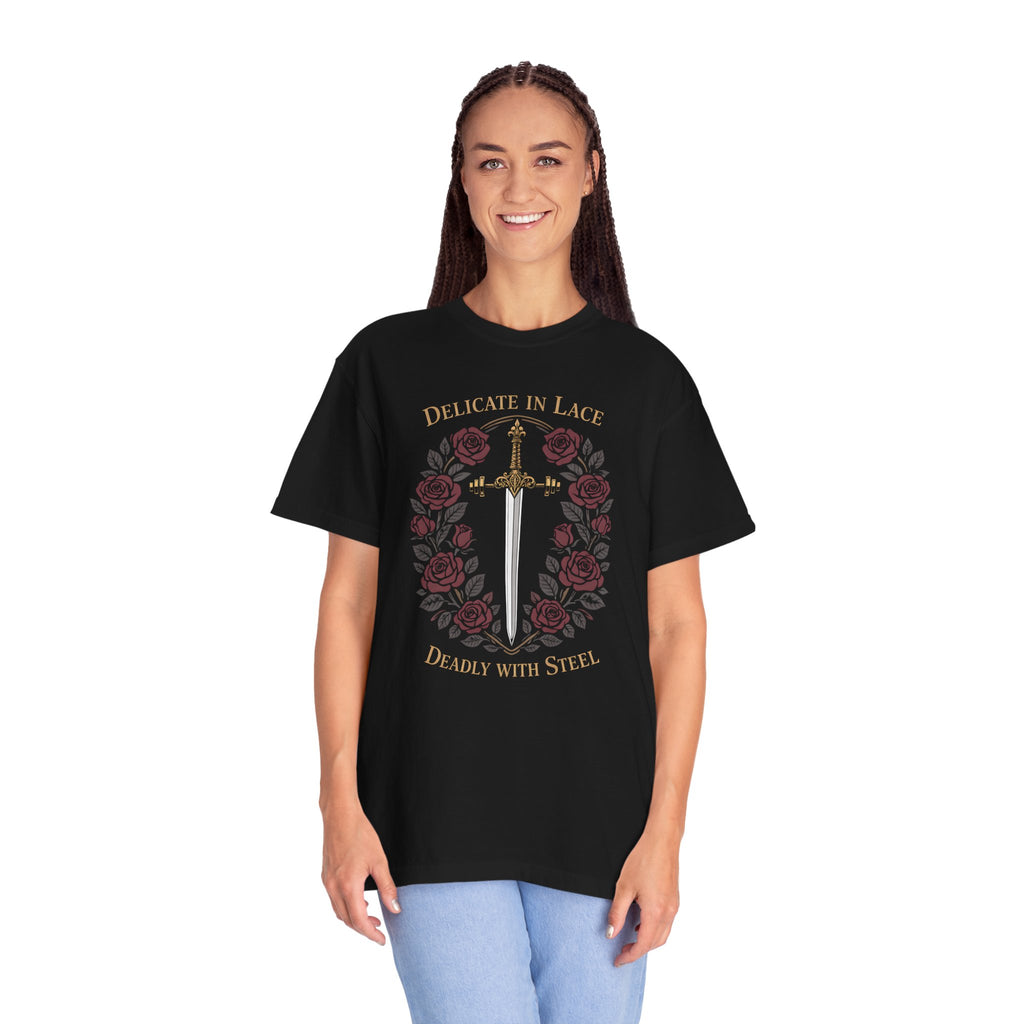 Delicate in Lace Deadly with Steel T-shirt
