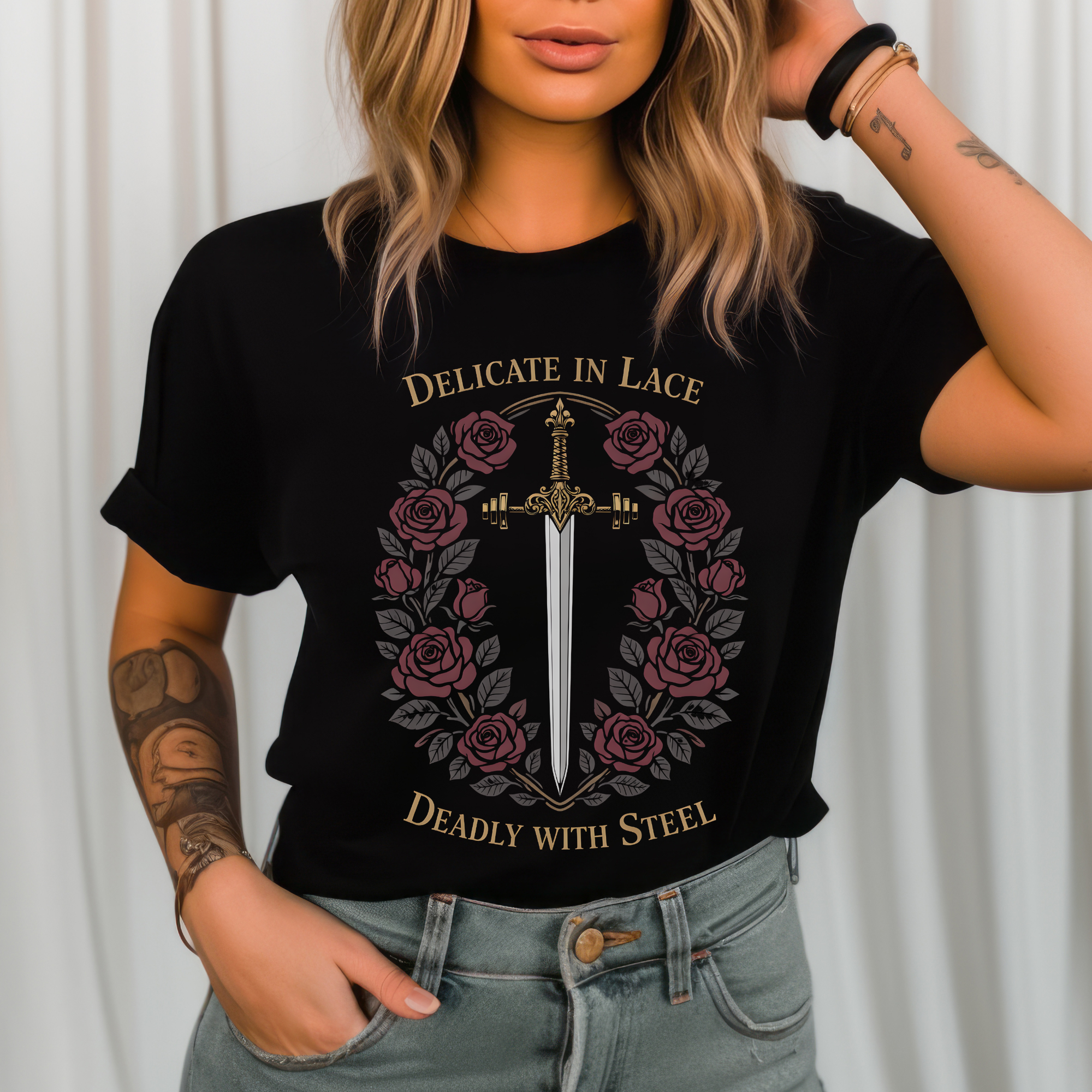 Delicate in Lace Deadly with Steel T-shirt