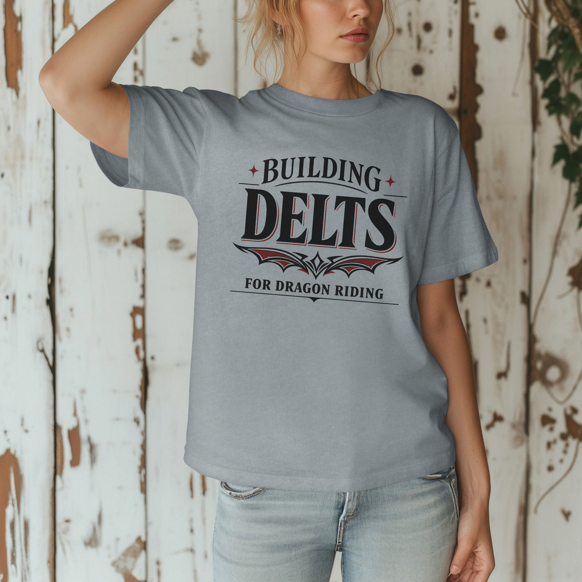 Ornate Building Delts for Dragon Riding T-shirt