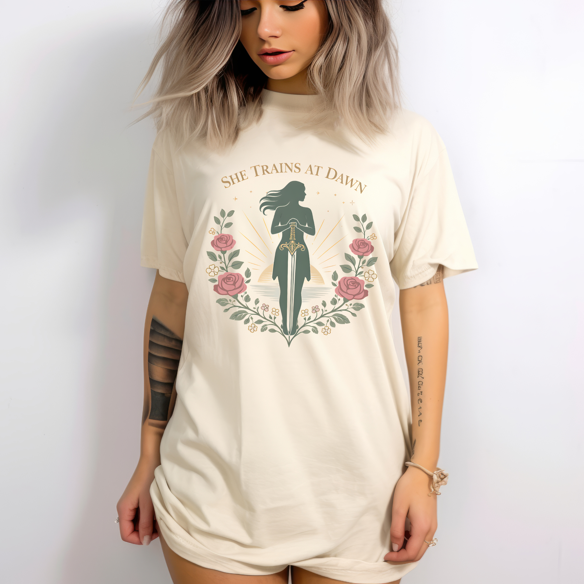 She Trains at Dawn Floral T-shirt