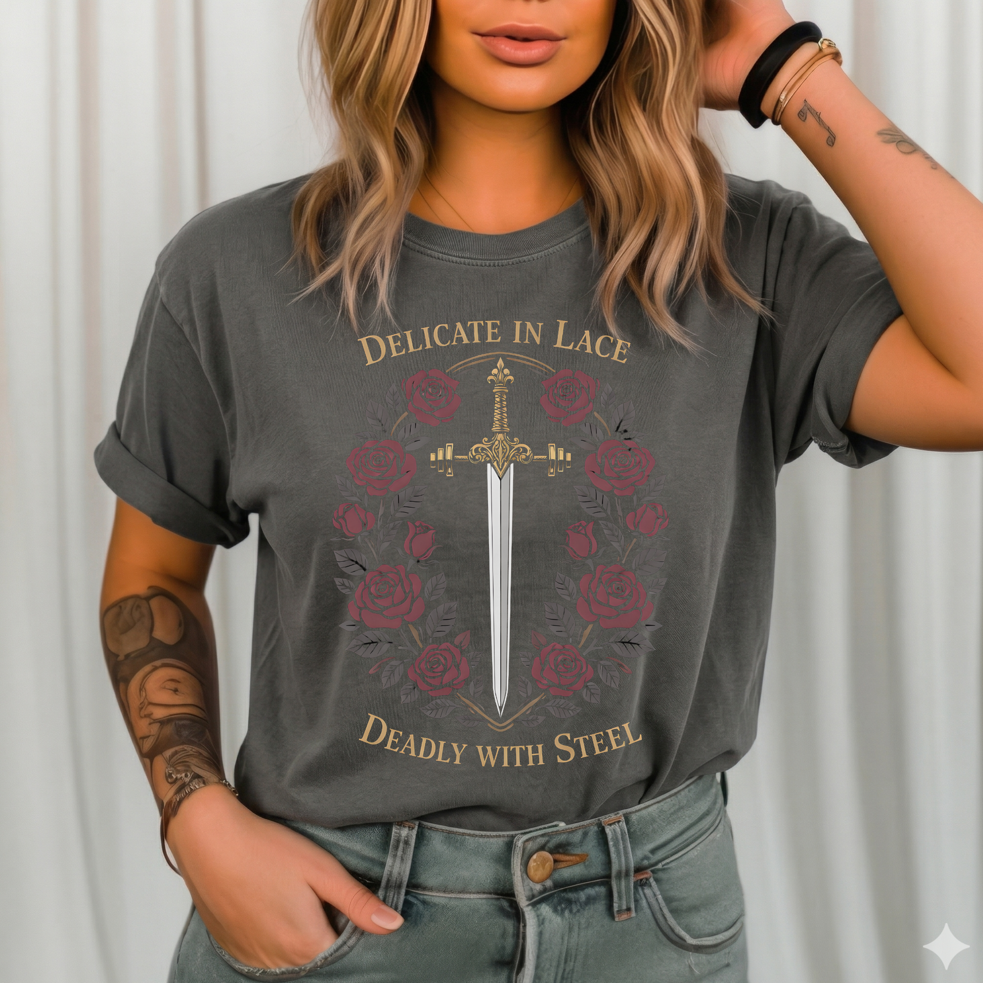 Delicate in Lace Deadly with Steel T-shirt