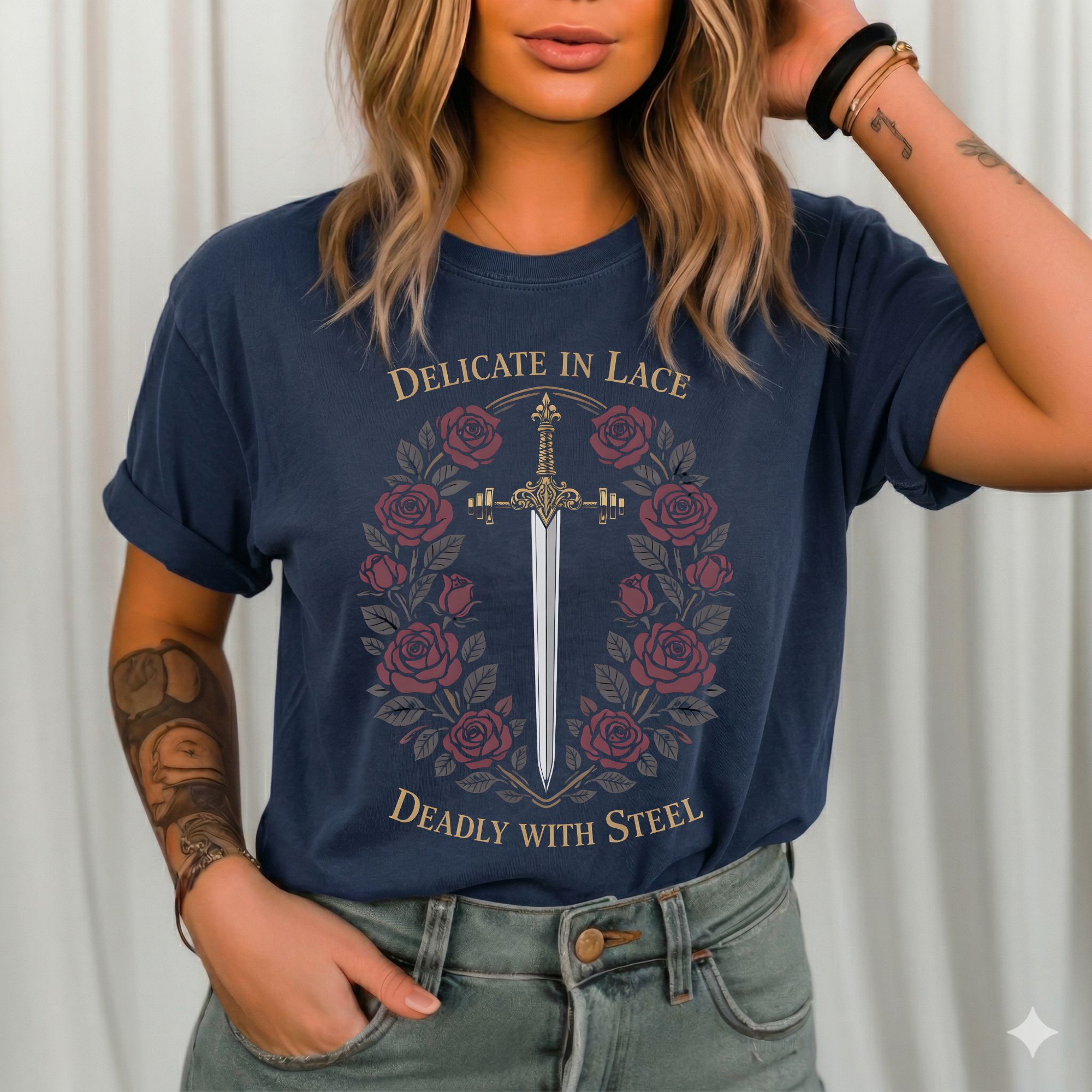 Delicate in Lace Deadly with Steel T-shirt