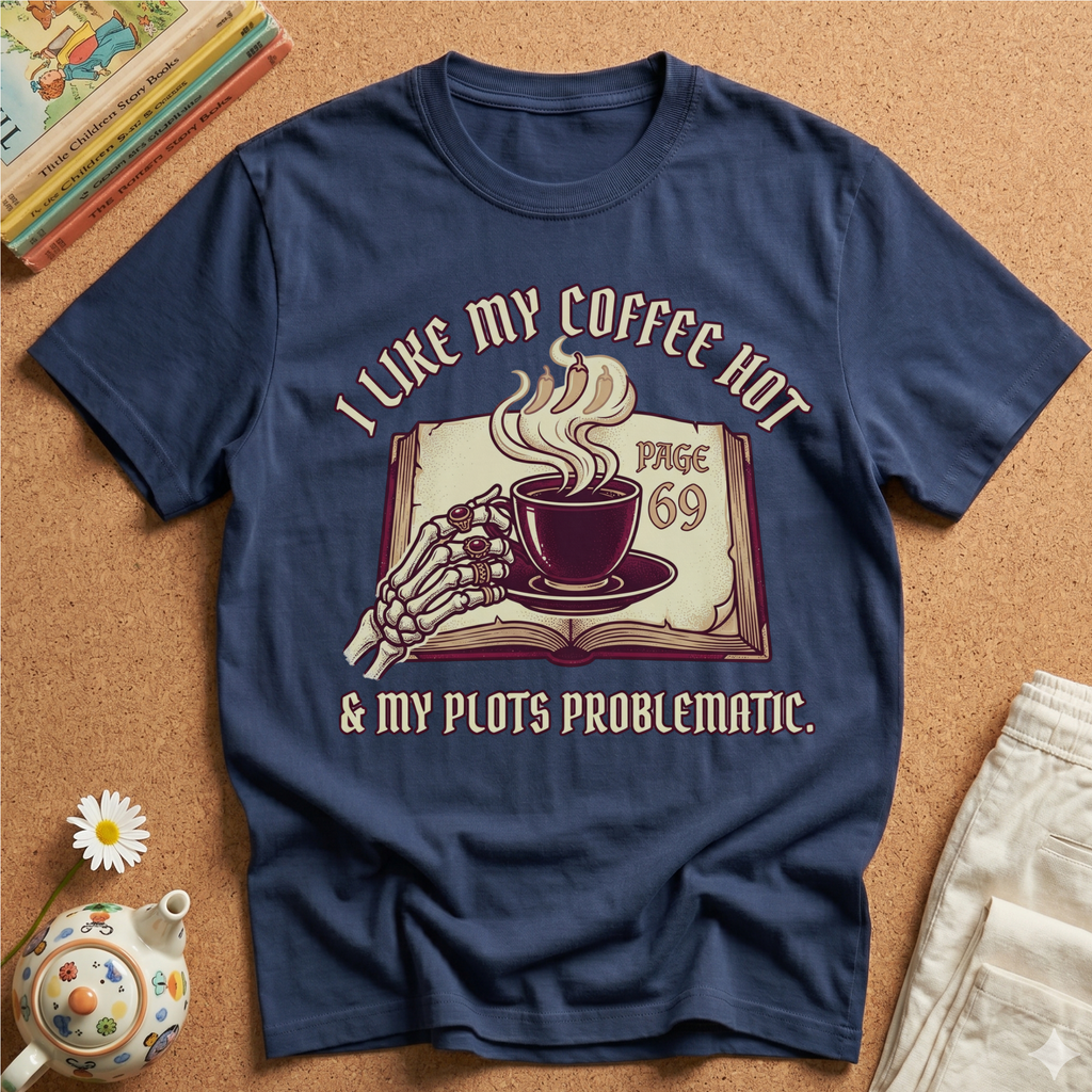Like My Coffee Hot & Plots Problematic T-shirt