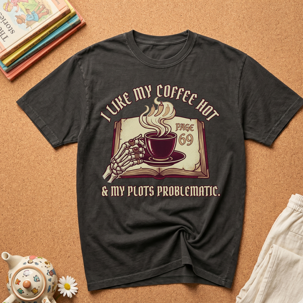 Like My Coffee Hot & Plots Problematic T-shirt