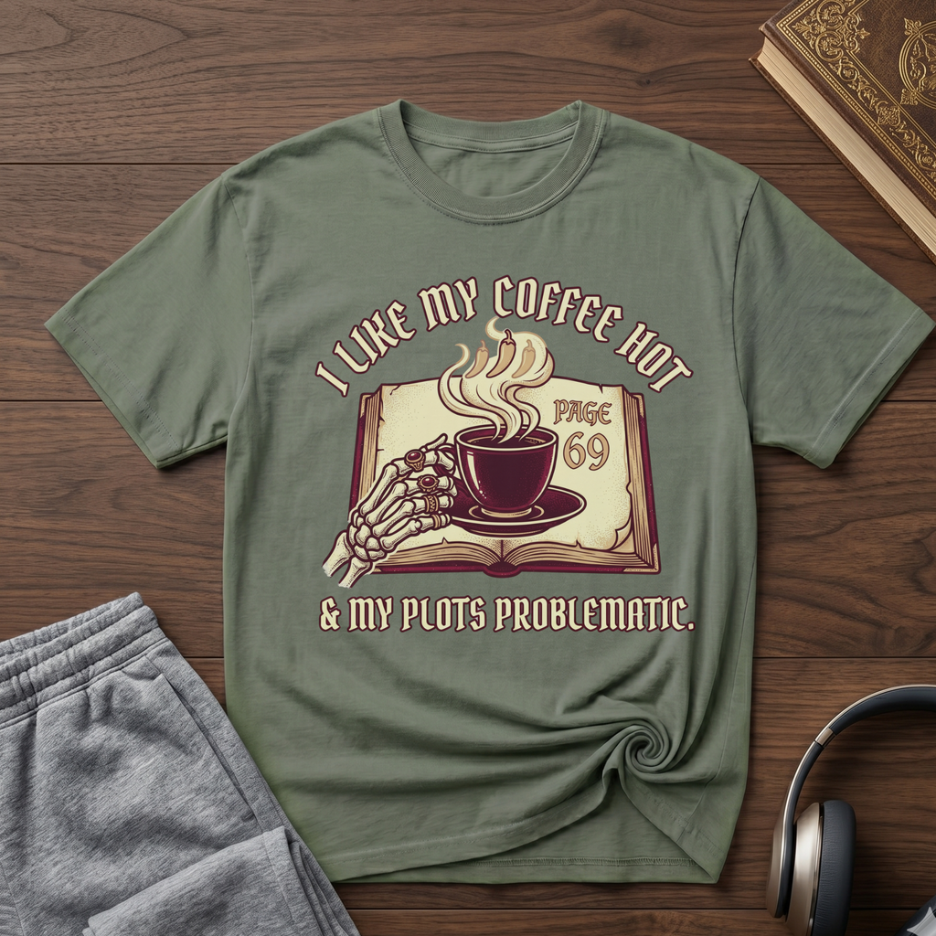 Like My Coffee Hot & Plots Problematic T-shirt